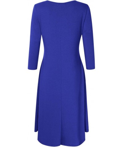 Women's Scoop Neck 3/4 Long Sleeve Pockets Loose Casual Midi Dress,(XXL RoyalBlue $11.60 Dresses