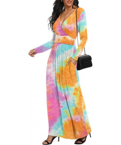 Women Long Sleeve Deep V Neck Loose Plain Long Maxi Casual Dress Flower Orange $10.25 Dresses