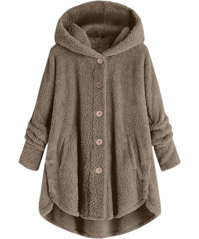 Sherpa Jackets for Women Winter Warm Fleece Jacket Button down Hoodies Jacket Irregular Long Coat Hooded D01-khaki-1116 $4.84...