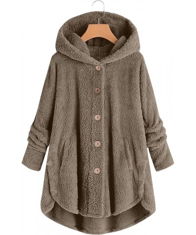 Sherpa Jackets for Women Winter Warm Fleece Jacket Button down Hoodies Jacket Irregular Long Coat Hooded D01-khaki-1116 $4.84...