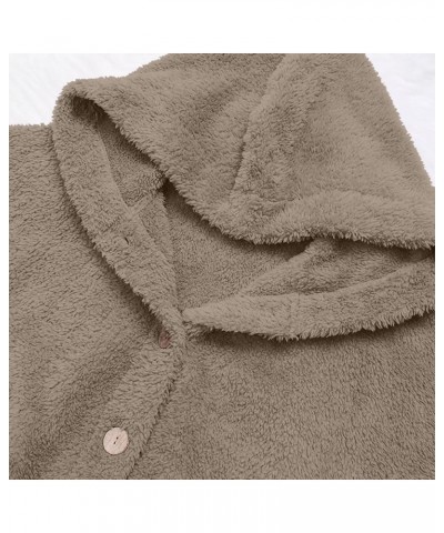 Sherpa Jackets for Women Winter Warm Fleece Jacket Button down Hoodies Jacket Irregular Long Coat Hooded D01-khaki-1116 $4.84...