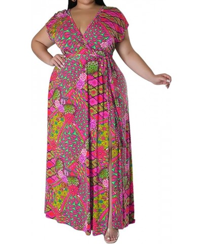 Women's Sexy Plus Size Ruffle Halter Neck Floral Print Split Beach Party Maxi Dress Boho Rose Purple $30.73 Dresses