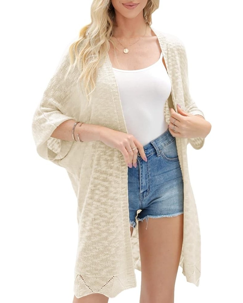 Womens Open Front Knit Sheer Cardigans Summer Boho Lightweight Long Sleeve Kimono Long Sweater A-beige $19.88 Sweaters