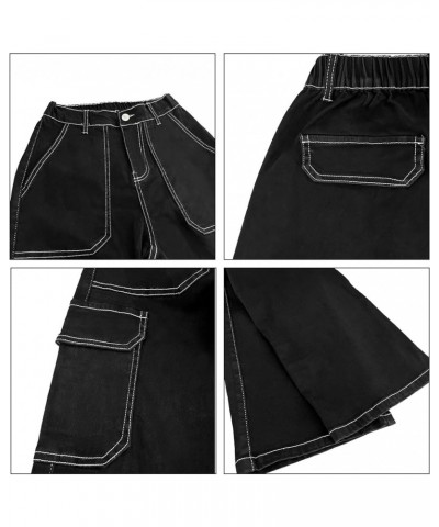 Women's High Waisted Cargo Jeans Stretch Wide Leg Denim Pants Trendy Solid Black $23.84 Jeans