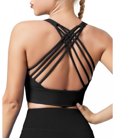 Strappy Sports Bra for Women Medium Support Yoga Bra Longline Crisscross Back Padded Bra Gym Workout Crop Top 1 Black $14.33 ...