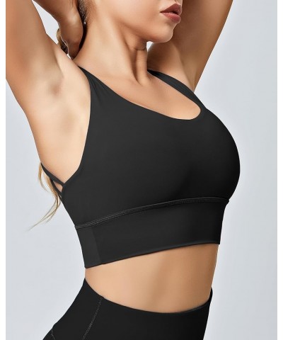 Strappy Sports Bra for Women Medium Support Yoga Bra Longline Crisscross Back Padded Bra Gym Workout Crop Top 1 Black $14.33 ...