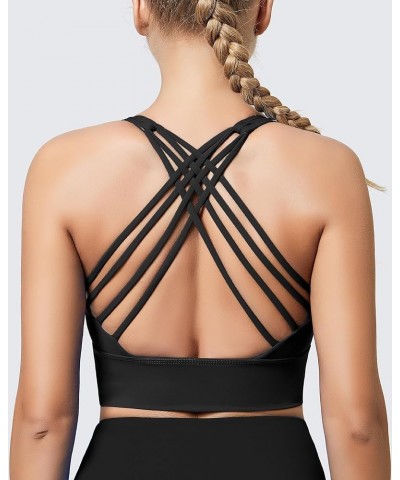 Strappy Sports Bra for Women Medium Support Yoga Bra Longline Crisscross Back Padded Bra Gym Workout Crop Top 1 Black $14.33 ...