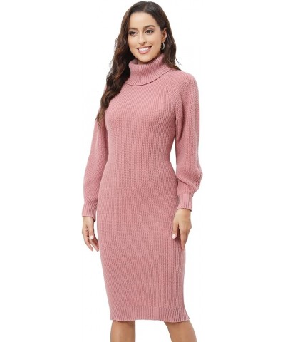 Women's Midi Sweater Dress Loose Fit Turtleneck Long Sleeve Knit Pullover Sweater Dresses Solid Pink $19.35 Sweaters