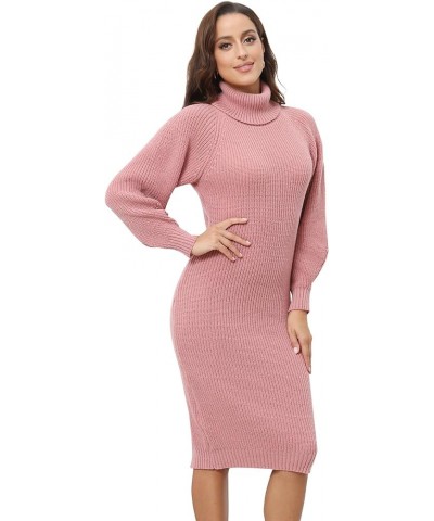 Women's Midi Sweater Dress Loose Fit Turtleneck Long Sleeve Knit Pullover Sweater Dresses Solid Pink $19.35 Sweaters