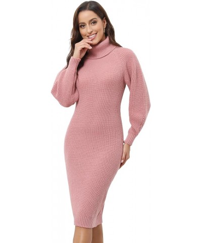 Women's Midi Sweater Dress Loose Fit Turtleneck Long Sleeve Knit Pullover Sweater Dresses Solid Pink $19.35 Sweaters