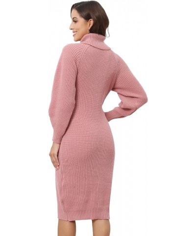 Women's Midi Sweater Dress Loose Fit Turtleneck Long Sleeve Knit Pullover Sweater Dresses Solid Pink $19.35 Sweaters