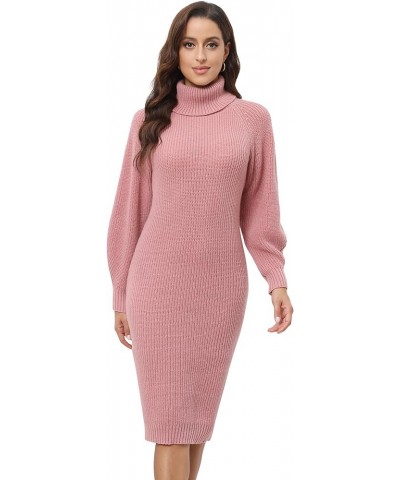 Women's Midi Sweater Dress Loose Fit Turtleneck Long Sleeve Knit Pullover Sweater Dresses Solid Pink $19.35 Sweaters