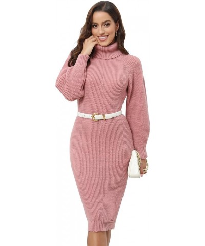 Women's Midi Sweater Dress Loose Fit Turtleneck Long Sleeve Knit Pullover Sweater Dresses Solid Pink $19.35 Sweaters