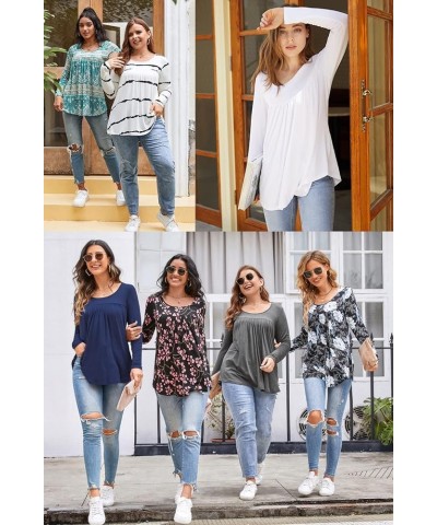 Women's Casual Long Sleeve Ruffle Tunic Tops Loose T Shirt Blouse for Leggings Long Purple Flowers $11.75 Tops