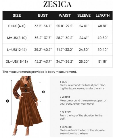 Women's Velvet Midi Dress Casual V Neck Long Sleeve Solid Color Elastic High Waist Flowy Evening Party Dresses Caramel $22.00...