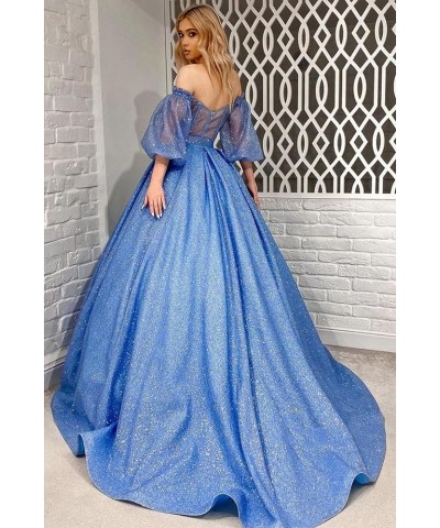 Puffy Sleeve Glitter Prom Dresses Women's Ball Gown Off Shoulder Formal Evening Gown Princess Quinceanera Dress Wine Red $48....