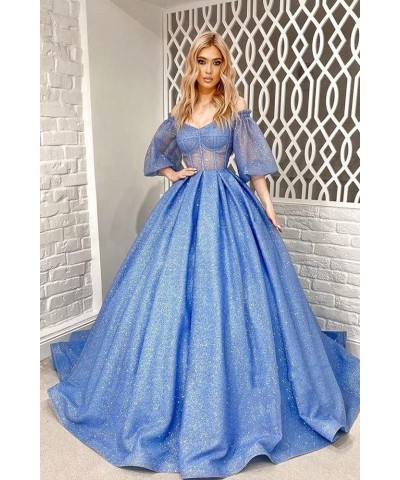 Puffy Sleeve Glitter Prom Dresses Women's Ball Gown Off Shoulder Formal Evening Gown Princess Quinceanera Dress Wine Red $48....