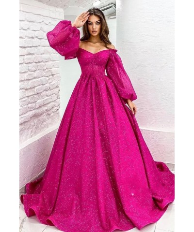 Puffy Sleeve Glitter Prom Dresses Women's Ball Gown Off Shoulder Formal Evening Gown Princess Quinceanera Dress Wine Red $48....