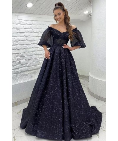 Puffy Sleeve Glitter Prom Dresses Women's Ball Gown Off Shoulder Formal Evening Gown Princess Quinceanera Dress Wine Red $48....