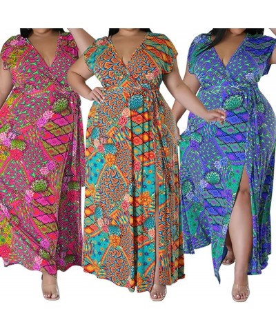 Women's Sexy Plus Size Ruffle Halter Neck Floral Print Split Beach Party Maxi Dress Boho Rose Purple $30.73 Dresses