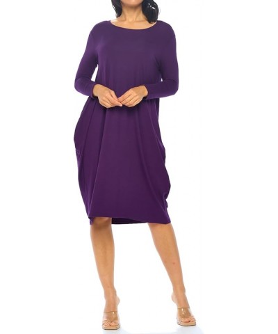 Women's Side Drape Midi Dress Loose Casual Formal Eggplant $12.99 Dresses