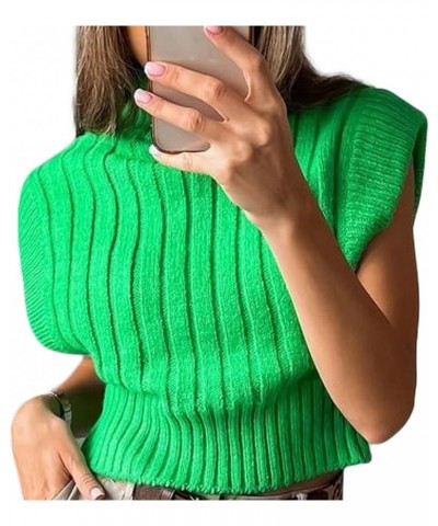 Women Solid Color Knit Sweater Vest High Neck Shoulder Pads Sleeveless Knitted Tank Top Casual Pullover Knitwear L-green $13....