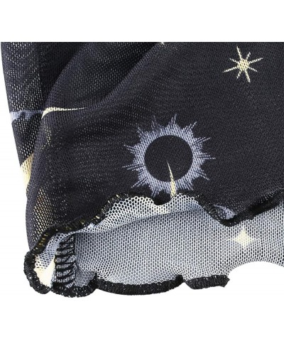 Women's Long Sleeve See Through Tee Shirts Moon Star Printed Sexy Sheer Mesh Crop Tops Blouse Rave Clothing Moon Black $6.11 ...