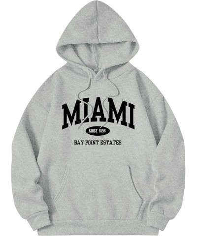Miami Sweatshirt Hoodies for Women Long Sleeved Oversized Streetwear Printed Hoodie With Pockets Y2K Grey $11.99 Hoodies & Sw...
