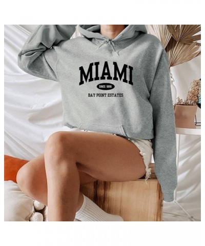 Miami Sweatshirt Hoodies for Women Long Sleeved Oversized Streetwear Printed Hoodie With Pockets Y2K Grey $11.99 Hoodies & Sw...