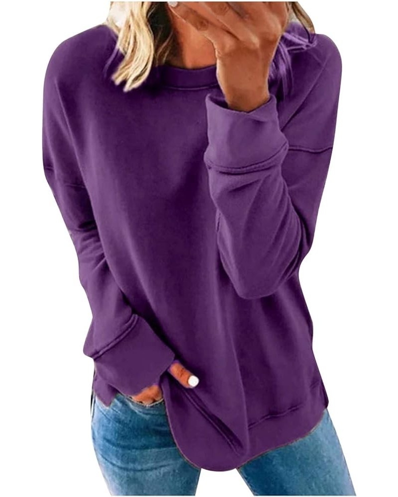 Womens Oversized Sweatshirts Long Sleeve Crewneck Loose Fit Pullover Tops 2023 Fall Clothes Comfy Y2k Tops Purple 6 $7.79 Hoo...