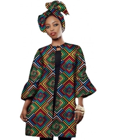 Women African Clothing Print Open Front Blouse Jacket Coat Outwear with Head Scarf Africa Clothes T16 $21.84 Jackets