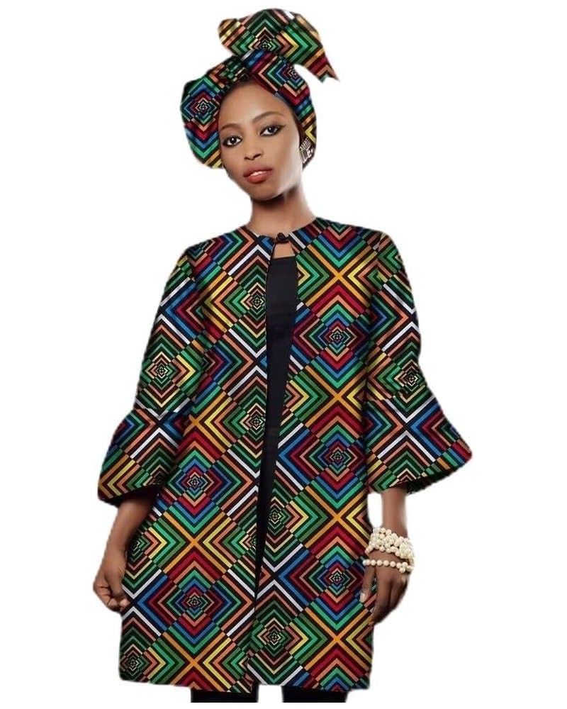 Women African Clothing Print Open Front Blouse Jacket Coat Outwear with Head Scarf Africa Clothes T16 $21.84 Jackets