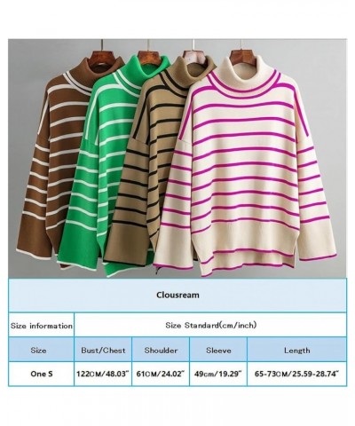 Striped Turtleneck Sweaters for Women Long Sleeve Oversized Knitted Soft Pullover Sweaters Khaki $21.23 Sweaters