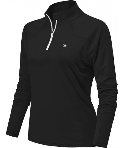 Women's Long Sleeve Pullover Quarter Zip Shirts Performance Moisture Wicking UPF 50+ for Running Workout Black $14.40 Activewear