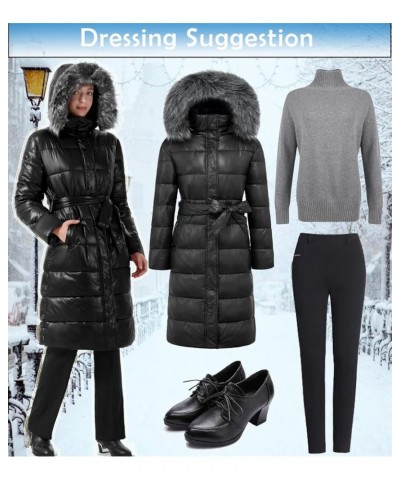 Women's Long Winter Jacket Metallic Shiny Puffer Warm Coat With Belt Obsidian Black $17.50 Jackets