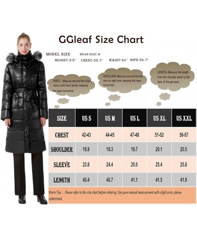 Women's Long Winter Jacket Metallic Shiny Puffer Warm Coat With Belt Obsidian Black $17.50 Jackets