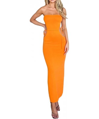Sexy Women Casual Tube Long Dress Strapless Off Shoulder Hollow Out Skinny Maxi Dresses Party Beach Sundress Cutout2 Orange $...