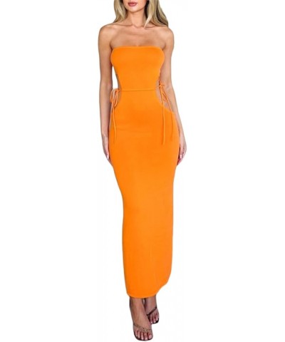 Sexy Women Casual Tube Long Dress Strapless Off Shoulder Hollow Out Skinny Maxi Dresses Party Beach Sundress Cutout2 Orange $...