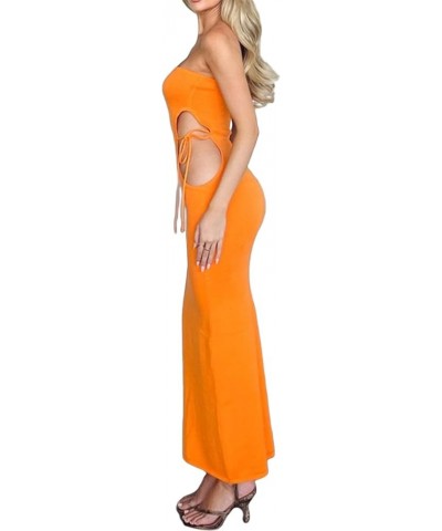 Sexy Women Casual Tube Long Dress Strapless Off Shoulder Hollow Out Skinny Maxi Dresses Party Beach Sundress Cutout2 Orange $...