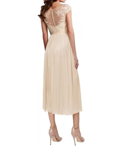 Women Elegant Cap Sleeve Lace Empire Waist Tea Length Bridesmaid Dresses Formal Evening Dresses Sage $33.08 Dresses