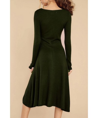 Women's Winter Cotton Long Sleeves V-Neck Casual Button Down Knit Sweater Midi Dress Armygreen $19.32 Dresses