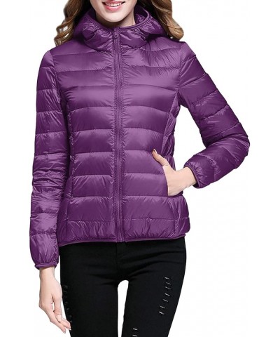 Women's Packable Puffer Jacket Lightweight Quilted Puffer Jacket Winter Warm Puffy Jacket with Stand Collar Xpurple $10.25 Ja...