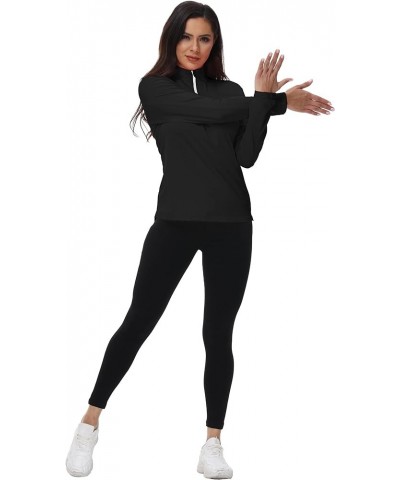 Women's Long Sleeve Pullover Quarter Zip Shirts Performance Moisture Wicking UPF 50+ for Running Workout Black $14.40 Activewear