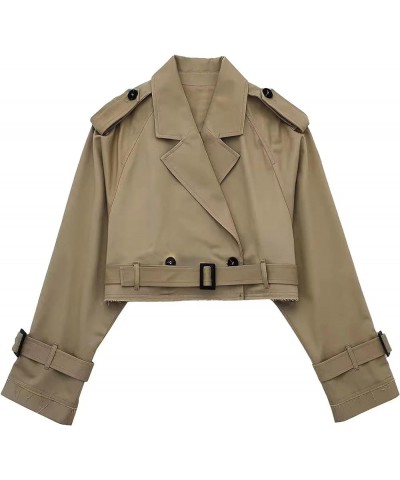 Women's Cropped Trench Coat Fashion Long Sleeve Belted Jacket Outerwear Darkkhaki $18.86 Coats