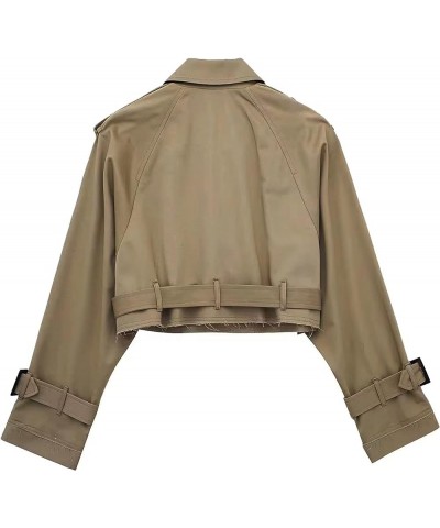 Women's Cropped Trench Coat Fashion Long Sleeve Belted Jacket Outerwear Darkkhaki $18.86 Coats