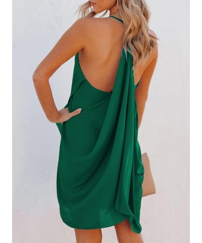 Women V Neck Halter Dress Ruffle Sleeveless Strappy Sexy Cocktail Mini Dresses Green $8.82 Dresses