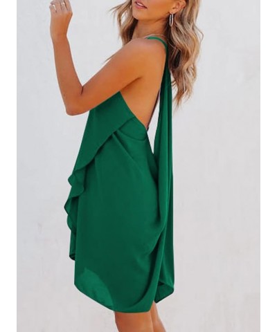 Women V Neck Halter Dress Ruffle Sleeveless Strappy Sexy Cocktail Mini Dresses Green $8.82 Dresses