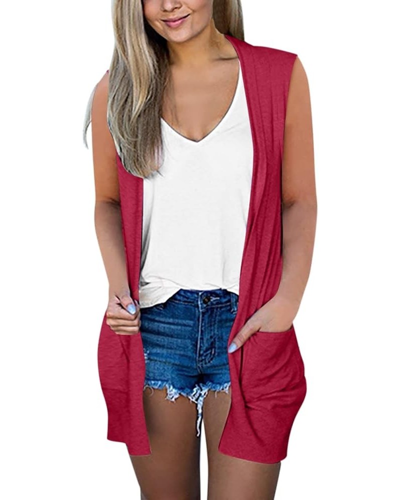 Women's Casual Sleeveless Floral Draped Open Front Cardigan Summer Lightweight Ruffles Hem Flowy Vests Blouses Tops Hot Pink ...