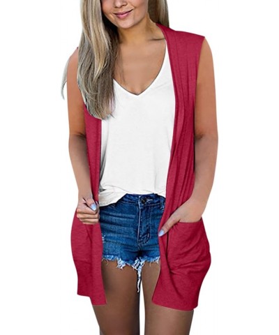 Women's Casual Sleeveless Floral Draped Open Front Cardigan Summer Lightweight Ruffles Hem Flowy Vests Blouses Tops Hot Pink ...