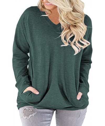 Plus-Size-Tops for Women Long Sleeve V Neck Shirts Oversized Pockets Tunics 04-dark Green $13.20 Tops